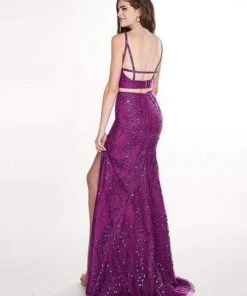 Rachel Allan - 6541 Two-Piece Glitter Tulle Sheath Gown