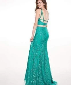 Rachel Allan - 6541 Two-Piece Glitter Tulle Sheath Gown