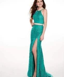 Rachel Allan - 6541 Two-Piece Glitter Tulle Sheath Gown