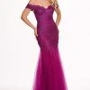 Formal Gowns Rachel Allan - 6545 Lace Appliqued Off Shoulder Tulle Mermaid Gown