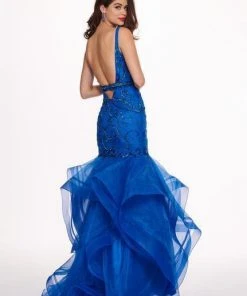Rachel Allan - 6548 Plunging V-Neck Ruffled Mermaid Dress