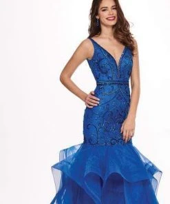 Rachel Allan - 6548 Plunging V-Neck Ruffled Mermaid Dress