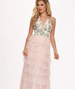 Rachel Allan - 6555 Beaded Floral Plunging Halter Dress Formal Gowns 8 Rachel Allan - 6555 Beaded Floral Plunging Halter Dress Formal Gowns