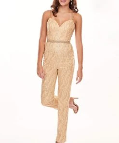 Rachel Allan - 6557 Sweetheart Bodice Glitter Skinny Jumpsuit