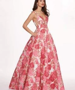 Formal Gowns Rachel Allan - 6564 Plunging V-Neck Printed Brocade Gown 13 Formal Gowns Rachel Allan - 6564 Plunging V-Neck Printed Brocade Gown