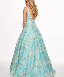 Formal Gowns Rachel Allan - 6564 Plunging V-Neck Printed Brocade Gown 11 Formal Gowns Rachel Allan - 6564 Plunging V-Neck Printed Brocade Gown