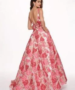 Formal Gowns Rachel Allan - 6564 Plunging V-Neck Printed Brocade Gown 14 Formal Gowns Rachel Allan - 6564 Plunging V-Neck Printed Brocade Gown