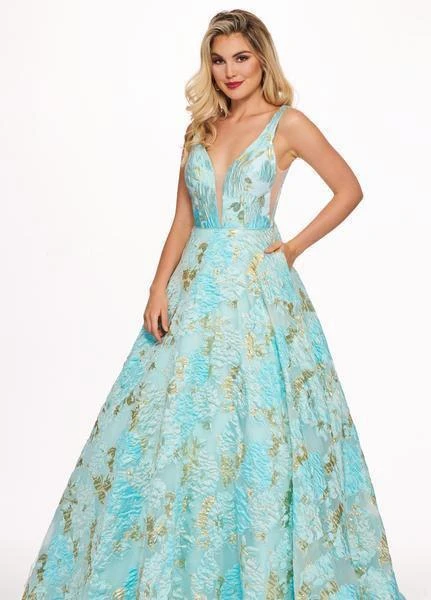 Formal Gowns Rachel Allan - 6564 Plunging V-Neck Printed Brocade Gown 5 Formal Gowns Rachel Allan - 6564 Plunging V-Neck Printed Brocade Gown
