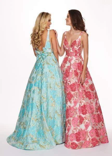 Formal Gowns Rachel Allan - 6564 Plunging V-Neck Printed Brocade Gown 8 Formal Gowns Rachel Allan - 6564 Plunging V-Neck Printed Brocade Gown