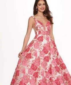 Formal Gowns Rachel Allan - 6564 Plunging V-Neck Printed Brocade Gown 17 Formal Gowns Rachel Allan - 6564 Plunging V-Neck Printed Brocade Gown