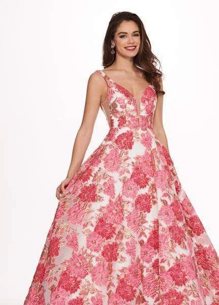 Formal Gowns Rachel Allan - 6564 Plunging V-Neck Printed Brocade Gown 10 Formal Gowns Rachel Allan - 6564 Plunging V-Neck Printed Brocade Gown