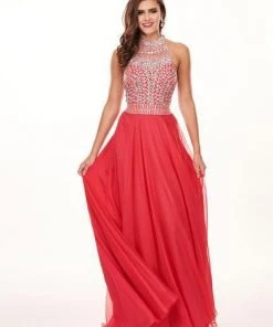 Rachel Allan - 6568 Crystal Embellished Illusion Top Chiffon Gown Formal Gowns 16 Rachel Allan - 6568 Crystal Embellished Illusion Top Chiffon Gown Formal Gowns