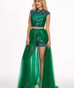 Rachel Allan - 6569 Two-Piece Floral Sequined Overskirt Gown