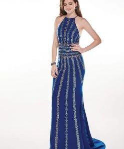 Rachel Allan - 6575 Beaded Halter Jersey Trumpet Dress 8 Rachel Allan - 6575 Beaded Halter Jersey Trumpet Dress