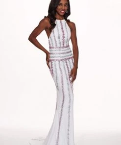 Rachel Allan - 6575 Beaded Halter Jersey Trumpet Dress