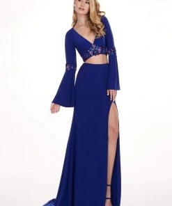 Rachel Allan - 6585 Floral Beaded Two Piece Long Sleeve Jersey Dress 9 Rachel Allan - 6585 Floral Beaded Two Piece Long Sleeve Jersey Dress