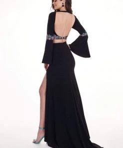 Rachel Allan - 6585 Floral Beaded Two Piece Long Sleeve Jersey Dress 8 Rachel Allan - 6585 Floral Beaded Two Piece Long Sleeve Jersey Dress