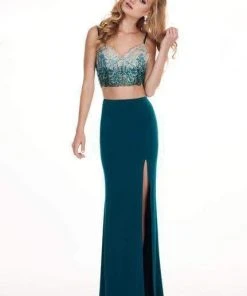 Rachel Allan - 6599 Beaded Sweetheart Dress With Slit