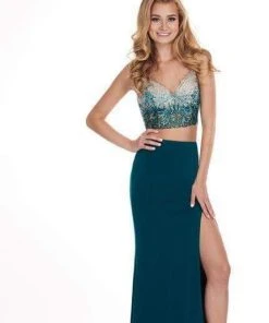 Rachel Allan - 6599 Beaded Sweetheart Dress With Slit