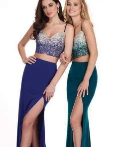 Rachel Allan - 6599 Beaded Sweetheart Dress With Slit