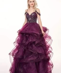 Rachel Allan - 6605 Beaded Cold Shoulders Ruffles Organza Ballgown