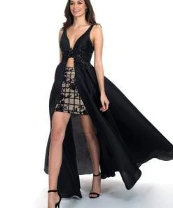 Rachel Allan - 6611 Embroidered Floral Accented Overskirt Gown Formal Gowns