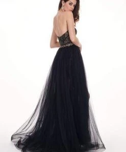 Rachel Allan - 6618 Strapless Romper With Overlay