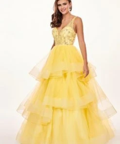 Rachel Allan - 6642 Sleeveless V Neck Beaded Tiered Ballgown