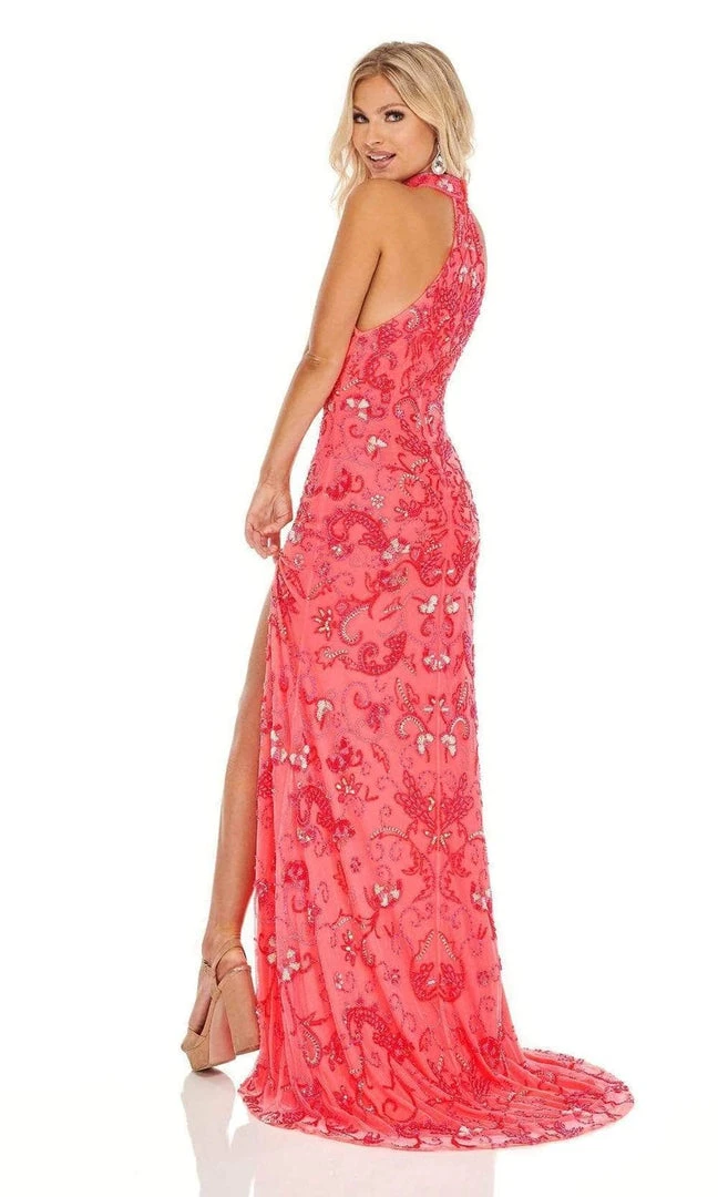 Rachel Allan - 70000 High Neck Beaded Long Dress - 1 Pc Neon Pink Coral In Size 6 Available 4 Rachel Allan - 70000 High Neck Beaded Long Dress - 1 Pc Neon Pink Coral In Size 6 Available