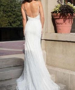 Rachel Allan Bridal - Embroidered Plunging Bridal Dress M627 - 1 Pc White In Size 4 Available Formal Gowns