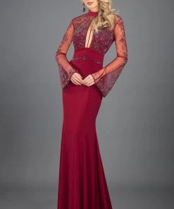 Formal Gowns Rachel Allan Couture - 8266 Long Sleeve Embellished High Neck Gown