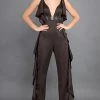 Rachel Allan Couture - 8308 Embellished Deep V-neck Jumpsuit