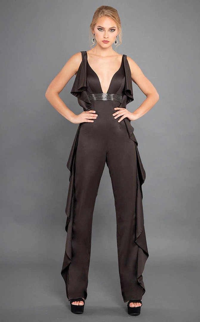 Rachel Allan Couture - 8308 Embellished Deep V-neck Jumpsuit 3 Rachel Allan Couture - 8308 Embellished Deep V-neck Jumpsuit