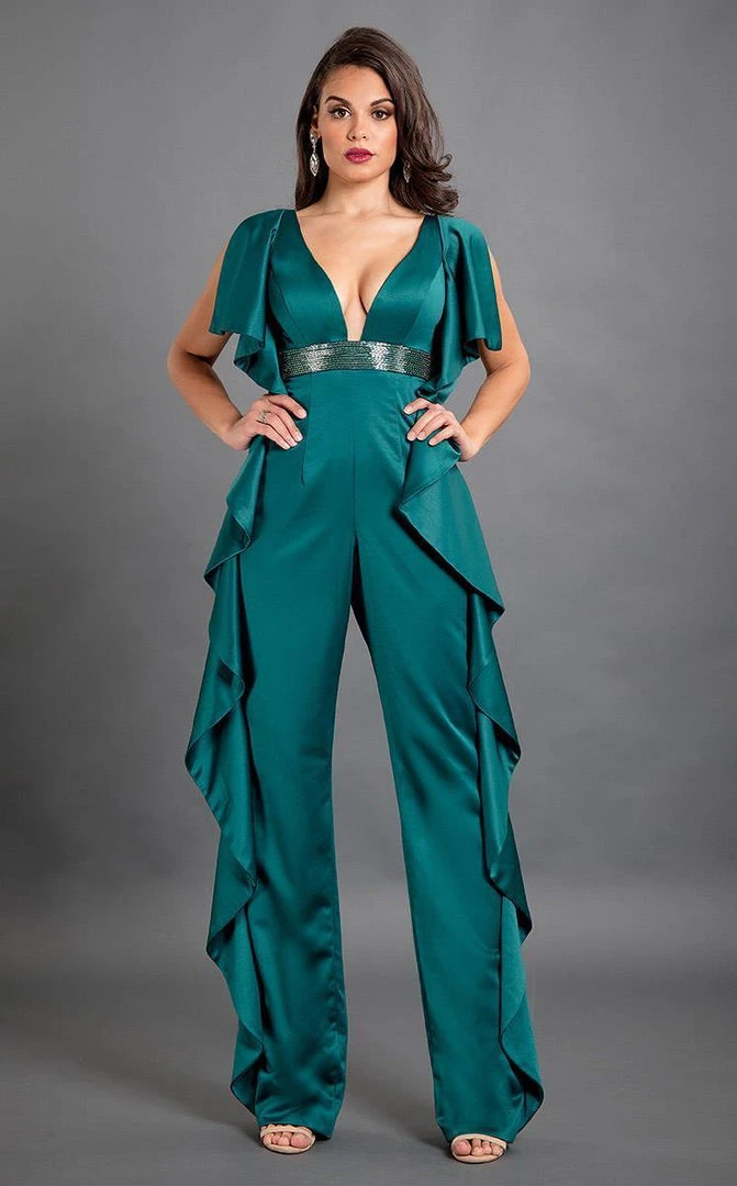 Rachel Allan Couture - 8308 Embellished Deep V-neck Jumpsuit 4 Rachel Allan Couture - 8308 Embellished Deep V-neck Jumpsuit