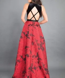 Rachel Allan Couture - 8340 Plunging A-Line Evening Gown With Slit