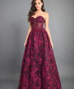 Formal Gowns Rachel Allan Couture - 8342 Embroidered Floral Strapless Evening Gown
