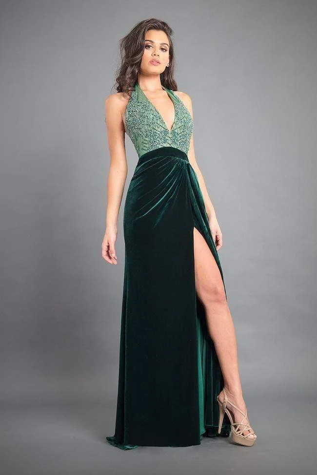 Formal Gowns Rachel Allan Couture - 8345 Beaded Halter Velvet A-line Dress 3 Formal Gowns Rachel Allan Couture - 8345 Beaded Halter Velvet A-line Dress