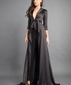 Rachel Allan Couture - 8349 Plunging V-neck Satin Jumpsuit