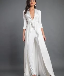 Rachel Allan Couture - 8349 Plunging V-neck Satin Jumpsuit 8 Rachel Allan Couture - 8349 Plunging V-neck Satin Jumpsuit