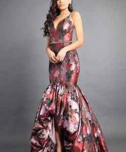 Formal Gowns Rachel Allan Couture - 8357 Plunging V Neck Trumpet High-Low Gown