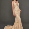 Rachel Allan Couture - 8388 Lace Embroidered Deep V-neck Trumpet Gown Formal Gowns