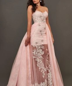 Rachel Allan Couture - 8390 Lace Embroidered Dress With Overskirt Formal Gowns