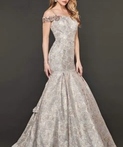 Formal Gowns Rachel Allan Couture - 8401 Floral Off-Shoulder Trumpet Gown