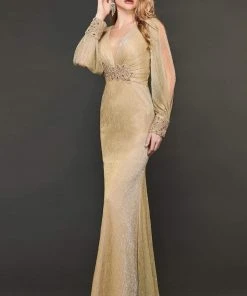 Rachel Allan Couture - 8402 Long Sleeve Plunging V-neck Trumpet Dress Formal Gowns