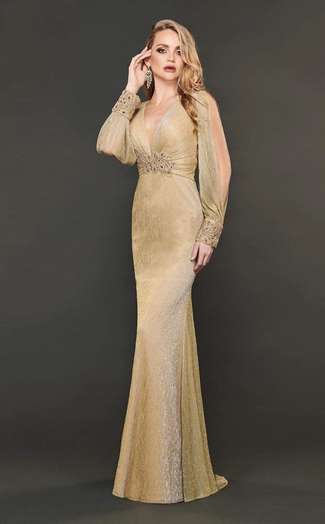 Rachel Allan Couture - 8402 Long Sleeve Plunging V-neck Trumpet Dress Formal Gowns 3 Rachel Allan Couture - 8402 Long Sleeve Plunging V-neck Trumpet Dress Formal Gowns