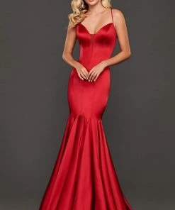Formal Gowns Rachel Allan Couture - 8408 Deep V-neck Stretch Satin Mermaid Dress