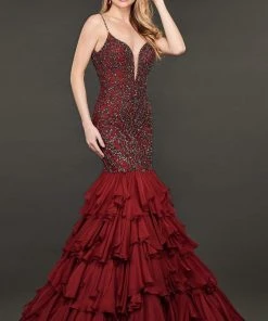 Rachel Allan Couture - 8414 Embellished Deep V-neck Mermaid Dress