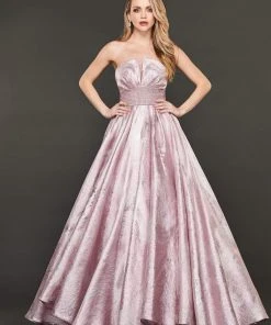 Rachel Allan Couture - 8418 Strapless Metallic Pleated Ballgown