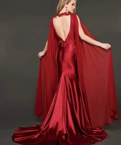 Formal Gowns Rachel Allan Couture - 8420 Lace Embroidered Trumpet Dress With Cape