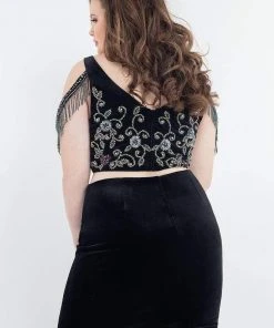 Cocktail Dresses Rachel Allan Curves - 4805 Two Piece Plunging Fringed Cocktail Dress